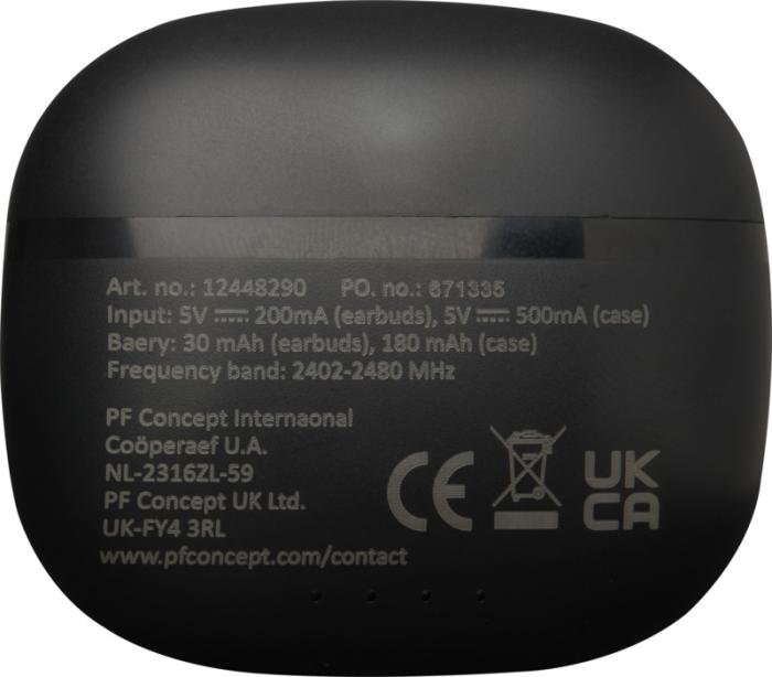 Écouteurs Bluetooth® True Wireless Alterf — embouts silicone, plastique recyclé — Noir