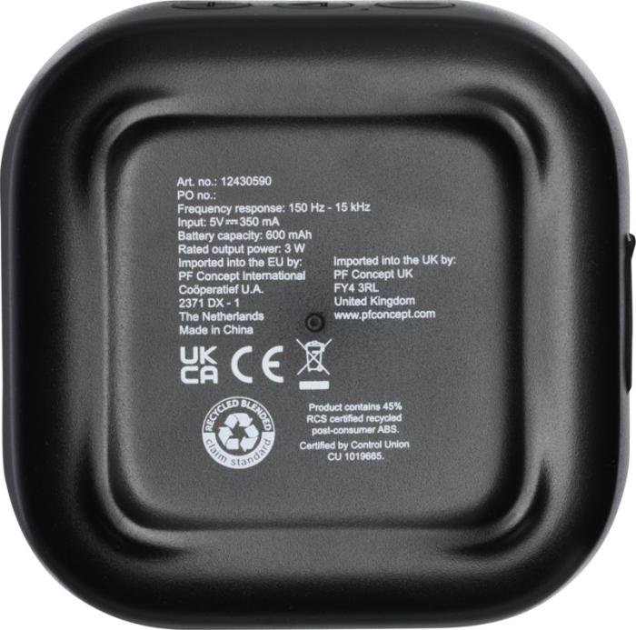 Mini haut-parleur Bluetooth® Stark 2.0 3 W RCS — plastique recyclé — Noir